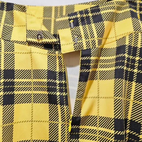 New RETRO UNIQUE VINTAGE YELLOW BLACK PLAID HIGH WAIST SWING SKATER SKIRT 18 - Picture 4 of 9